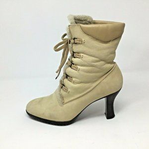 Cole Haan~Mid-Calf Boots~Lace Up~Faux Fur Lined~